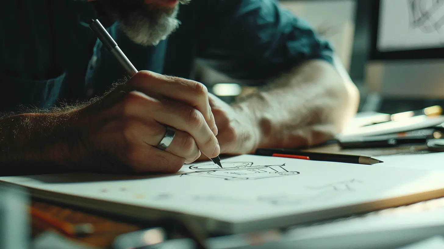 graphic designer sketching logo concepts on a pad